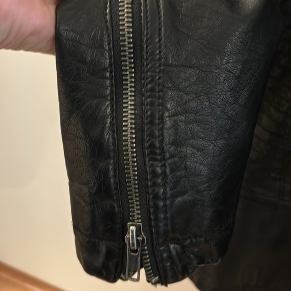 Free People Black Vegan Leather Jacket Hooded Size 2 Removable Hood Boho Coat - Picture 6 of 7